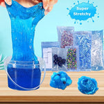 Premade Blueberry Blue Jelly Cube Glimmer Crunchy Crystal Slime, Includes 6 Sets Of Add-Ins, Sensory And Tactile Stimulation, Stress Relief, Party Favors For Girls & Boys
