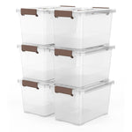 6-Pack Clear 7 Quart Storage Latch Box/Bins, Plastic Stackable Latching Box with Brown Handle and Lid, Multi-Purpose, 7 Litre