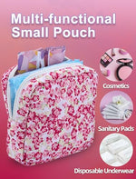 Quilted Period Bag, Floral Period Pouches for Teen Girls Women(Red)