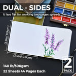 2 Pack Watercolor Journals, 3.9 Inch, 44 Pages, 100% Cotton Cold-Pressed Paper