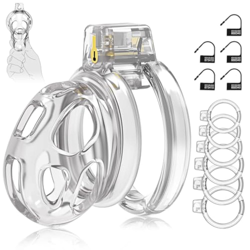 Male Chastity Cage Devices - Soft Silicone Cock Cage Lightweight For Man Penis Bondage, Transparent Chasity Lock Cage Invisible Use With 6 Cock Rings, Bdsm Sex Toys For Men