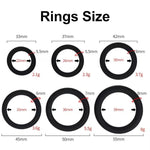 Silicone Performance Cock Rings, Set Of 6, Multiple Sizes, Black And Red