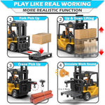Rc Forklift Toy With Trailer, Kids Forklift Construction Toys Set With Flatbed Truck & Crane Toy Hook, 2 Battery/Spray/Light, Remote Control Forklift Toys For 6 7 8 9 10-12 Year Old Boys Gift