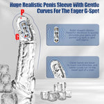 Penis Sleeve Vibrating Cock Ring, Male Vibrator Reusable 3" Penis Extender Enlarger With Penis Ring Vibrator, Realistic Cock Sleeve Adult Sex Toy For Men Couples (Clear)