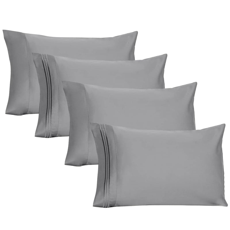 4-Pack Pillowcase Set 1800 Thread Count Egyptian Quality Microfiber Double Bru