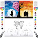 2 Pack Paint And Sip Canvas Painting Kit Pre Drawn Canvas For Painting For Adults Stretched Canvas Couples Games Date Night Romantic Life Anniversary Couple Paint Party 8X10