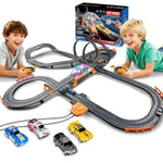 Slot Car Racing Track For Kids With 4 Cars Battery Or Electric Powered Dual Racing Game Featuring Flash Bridge And Pendulum Toys Tracks Sets Gift For Boys Grils Children 7,8,9-12 Years Old