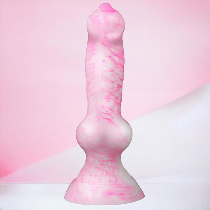 10.62" Monster Huge Dildo, 3.3" Diameter Silicone Dog Knot Thick Dildos,Fantasy Canine Wolf Dildo Big Knotted Anal Plug With Strong Suction Cup,Animal Furry Dildo Sex Toys For Women Men (Pink+White)