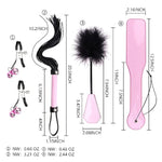5Pcs Sex Whip Set With Spanking Paddle Leather Whip Feather Tickle And Bell Clips Satin Blindfold For Sm Games