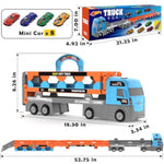 Truck Car Toys For 3, 4, 5, 6, 7, 8 Years Old Boys Girls, Carrier Truck Race Track Toys, Foldable Transport Car Toys With 2 Foldable Race Tracks 8 Metal Cars, Birthday Gifts For Toddler Boys Girls