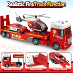 Kids Toys For 3 4 5 6 7 8 Years Old Boys, 25" Fire Truck Toy With Racing Car And Helicopter, Toddler Friction Powered Truck Vehicle Toy With Lights, Sounds For Boys Girls Christmas Birthday Gifts