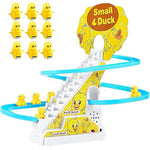 Small Ducks Climbing Toys,Electric Duck Climbing Stairs Tracks Slide Toy Set,Duck Roller Coaster Toy With Flashing Lights & Music On/Off Button
