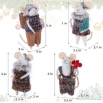 Set Of 4 Christmas Felt Mouse Ornaments, 5" Mini Mice With Brown Sweater For Christmas Tree Hanging, Wool Xmas Tabletop Decor, Animal Crafts For Holiday Easter Gifts Birthday Party Supply