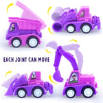 16-Piece Mini Construction Car Set|Pink Assorted Pull Back Car Toys Construction Vehicles For Girl 3-5 Years Old Kids|Small Play Truck Bulk Birthday Gift Themed Cake Decoration|Beach Party Favors Toys