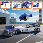 21" Semi Police Truck Toy With Helicopter & Racing Car,Toddler Boy Toys For 3 4 5 6 Years Kids,Friction Powered Truck Vehicle With Lights & Sounds For Boys Girls Christmas Birthday Gifts