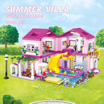 Pink Summer Pool Villa Building Block Set Friends Construction Educational Toy 1018 Pieces Gifts For Girls Teens Kids Adults Ages 6+