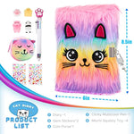 Cat Diary With Lock And Keys For Girls,Plush Secret Journal For Kids With 160 Lined Pages,Hardcover Fluffy Locking Notebook For Writing And Drawing,Cute Fuzzy Stationary Gifts For Girls Ages