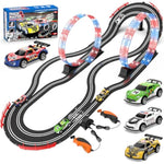 2-In-1 Slot Car Race Track Set With 4 High-Speed Cars, Electric Track, Dual Racing Game With 2 Controllers, Circular Overpass Design Featuring Flash Tracks. Toy Gift For Boys Kids Ages 4-6 6-8 8-12