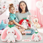 Bunny Stuffed Animal Reversible Cuddle Strawberry Bunny Plush Transformed Rabbit Toy Plush With Zipper Easter Bunny Plushies Gifts For Baby Boys Girls-10Inch