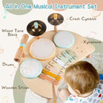 Kids Drum Set, Montessori Musical Instruments For Toddlers 1-3, Wooden Musical Toys For Baby 12-18 Months, Preschool Educational Xylophone Drum Kit, Birthday Gift For Boys Girls Ages 3+