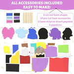 6 Pack Popstick Puppet Craft Kits for Kids, Dinosaur & Butterfly Foam Art Sets