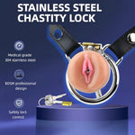 Stainless Steel Chastity Lock, Flat Chastity Cage, Simulated Silicone Chastity Cage, Imitation Female Chastity Device, Bdsm Binding Sex Toys (Arc Ring - No Hook, 55 Mm)