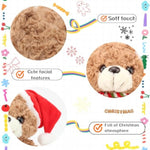 9" Brown Christmas Teddy Bear Plush Toy, Soft Bear Stuffed Animal With Santa Hat And Scarf, Cute Holiday Decoration, Cozy For Kids, Girls, Boys, And Friends