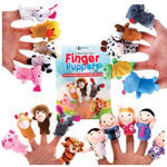 20-Piece Story Time Finger Puppets Set - Cloth Velvet Puppets - 14 Animals And 6 People Family Members