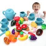 Silicone Tea Set, Silicone Tea Party Set, Pretend Play Tea Party Set For Girls, Food Grade Kids Kitchen Tea Set Accessories For Party (Blue)