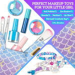 Mermaid Makeup Kit For Girls Kids Toddlers, Mermaid Toys For Age 3 4 5 6 7 8 Year Birthday, Girls Purse Non-Toxic Make Up Jewelry Toys