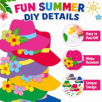 Summer Hawaii Paper Craft Kit with Tropical Flowers, Straw Hat & Stickers for Kids