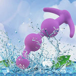 Purple Silicone Anal Beads Butt Plugs with Three Ball Chain Link Design and Gradual Bead Stimulation for Male Female Couple Play