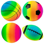 Rainbow Sports Balls Pack Of 4, 1 Each Of 8.5" Football, Basketball, Soccer And Volleyball For Playground, Inflatable Multi-Sport Ball Set With 1 Pump For Kids Outdoor Activities