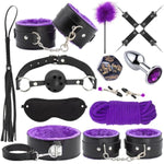 Bdsm Sex Bondage Kit Restraints - 12Pcs Sets With Adjustable Handcuffs Collar Ankle Cuff Blindfold Feather Tickler Anal Plug Adult Games Sex Toys For Men Women Couples Purple