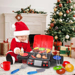 Kids Grill Playset Kitchen Toys With Apron Hat For Cooking Food Smoke Light Outdoor Pretend Play Accessories Bbq Outside Camping Barbecue Toddler Boy Toy 3 4 5 Year Old 4-8 Birthday Gift Valentine