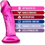 Blush Adult Sex Toys - B Yours, Sweet N Small Realistic 4.5 Inch Short Dildo - 1.25 Inch Wide Strap On Ready Suction Cup - Body Safe, Non Porous Soft - Pegging, Anal - Women Men Couples - Clear Pink
