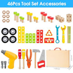 Kids Tool Set With Electric Drill, 46 Pcs Wooden Toddler Play Tools Set With Tool Box, Montessori Stem Educational Construction Building Toy For 3 4 5 6 Year Old Boys Girls Birthday Gifts