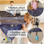 Blanket Fort Building Kit For Kids, 4 Blanket Toteafort Toy, Make A Portable Playhouse, Play Tent Indoor Outdoor Build Set, Stem Children Toy, Ages 4, 8, 12 +, Starry Xl