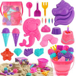 23 Pcs Unicorn Beach Toys For Kids Ages 4-8 Collapsible Sand Toys With Silicone Bucket Shovels & Sand Castle Building Kit Molds, Sandbox Toy For Travel, Beach Party, Fishing, Summer Toys