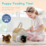 8-Piece Dog House Plush Set, 9.8 Inch Plush Dog House Set With Cute 4 Puppies, Magic Gate, Bottle, Bed Pad & Bone, Interactive Pet Toy For Kids
