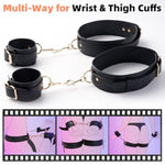 Bdsm Kit Sex Breast Bondage Restraints, Upgrade 5 In 1 Detachable Wrist & Thigh Cuffs Neck To Thigh With Ball Gag Nipple Clamps, Adjustable Bed Restraints Sexy Harness,Sm Game Sex Toy For Women Couple
