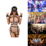 Sexy Faux Leather Strappy Harness For Women β Gothic Bondage-Inspired Bdsm Set(Bondage Restraints,Handcuffs, Cute Rabbit Masks). Sex Toys, Bondage Gear And Accessories