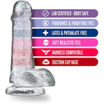 Sex Toy - Naturally Yours Glitter Dildo - 6 Inch - Realistic Small Pliable Penis 1.4" Thick - Strap On Compatible Suction Cup For Hands Free Play - Women Men & Couple - Sparkling Clear