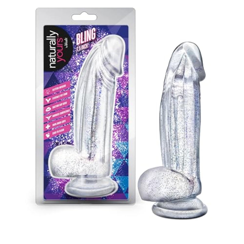 Blush – Naturally Yours – Bling 7.5 Inch Realistic Strapless Glitter Dildo – Designed For G-Spot & Anal Play – 100% Body Safe Phthalate Free – Waterproof & Easy To Clean – Adult Sex Toy – In Clear