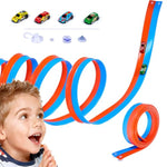 20-Foot Flexible Two-Color Racetrack With Suction Cup Is A Portable Roll-Up Diy Racetrack With Four 1/64 Die-Cast Cars. Suitable For Boys And Girls Ages 3+.