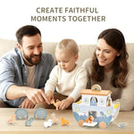 Wooden Noah'S Ark Pull Along Toy With Bible Story Cloth Book - Montessori Sorting Set For Toddlers - Religious Baptism Gift For Boys & Girls -Christian Preschool Learning Toy For Kids