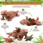 5 Pcs Bearded Dragon Stuffed Animal Set Gifts 26 Inch Large Lizard Iguana Plush Toy With 4 Baby Lizards, Simulation Operation Christmas Plushies For Boy Girl Birthday Pet Party Favor(Brown)