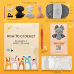 Beginner Bat Crochet Kit, DIY Halloween Yarn Craft Set with Needles & Instructions