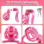 Male Chastity Device Cock Cage - Lightweight Plastic Chastity Cage For Man Penis Exercise 3D Printed Adult Sex Toy With 4 Sizes Rings Invisible Lock And Key(Pink)