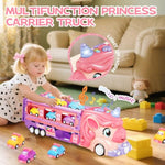 Car Toys For Kids 3-5, Carrier Truck Toy Gifts For 3 4 5 6 7 Year Old Girls, Foldable Race Track Monster Trucks With 6 Mini Cars, Birthday Gifts For Kids Girls 4-6